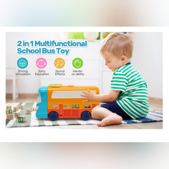 Kids Play Bus with Steering Wheel Toy, Sound and Light, Music School Bus - Picture 7 of 10